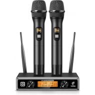 TONOR Wireless Microphone System, Professional Metal Cordless Karaoke Microphones, Handheld Dynamic Mic Set with Receiver for Party, Meeting, KTV, Church, DJ, Wedding, Singing, 200ft, TW820 Black