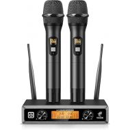 TONOR Wireless Microphone System, Professional Metal Cordless Karaoke Microphones, Handheld Dynamic Mic Set with Receiver for Party, Meeting, KTV, Church, DJ, Wedding, Singing, 200ft, TW820 Black