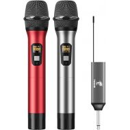 TONOR Wireless Microphone, Metal Cordless Mic with Rechargeable Receiver, 200ft Range UHF Handheld Dynamic Microfonos Inalambricos Professional for Karaoke Singing Party Wedding Church TW630 Grey&Red