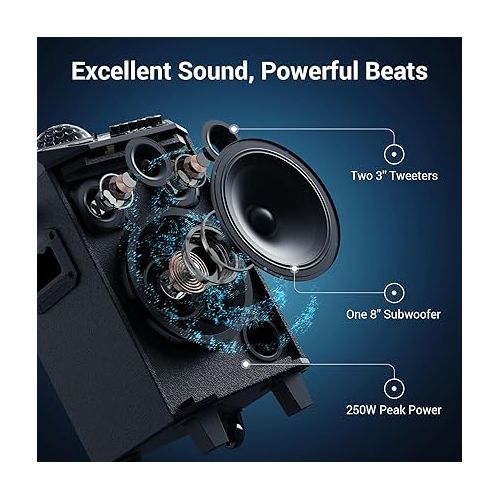  Wireless Karaoke Machine for Adults, TONOR PA System Portable Bluetooth Singing Speaker with Dual Wireless Microphones Microfono, Disco Ball for Home Karaoke, Party, Class and Church K20