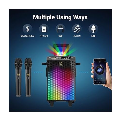  Wireless Karaoke Machine for Adults, TONOR PA System Portable Bluetooth Singing Speaker with Dual Wireless Microphones Microfono, Disco Ball for Home Karaoke, Party, Class and Church K20