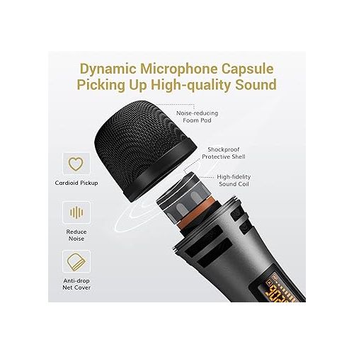  TONOR Wireless Karaoke Machine for Adults K20, Bundle with UHF Wireless Microphones TW310 Grey