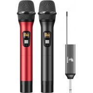 TONOR Wireless Microphones, UHF Metal Dual Cordless Dynamic Mic System with Rechargeable Receiver, Microfonos Inalambricos Professional for Karaoke Singing, Wedding, Speech, Church 200ft TW630 Black