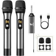 TONOR Wireless Microphone, UHF Dual Cordless Metal Dynamic Mic System with Rechargeable Receiver, for Karaoke Singing, Wedding, DJ, Party, Speech, Church, Class Use, 200ft (TW630), Gray
