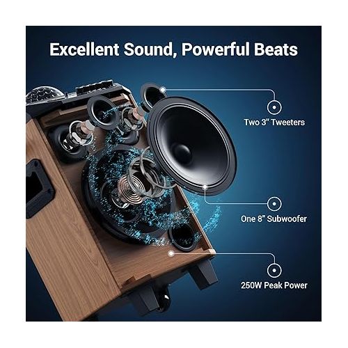  Karaoke Machine for Adults, TONOR Portable Bluetooth Speaker with 2 Wireless Microphones, Cordless Microfono Mics PA System, Disco Ball Ligts Party for Home, Tablet Lyrics Display Holder, Brown