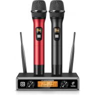 Wireless Microphone System, TONOR Professional Metal Cordless Karaoke Microphones, Handheld Dynamic Mic Set with Receiver for Party, Meeting, KTV, Church, DJ, Wedding, Singing, 200ft, TW820 Black &Red