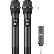 TONOR Wireless Microphone, UHF Dual Cordless Metal Dynamic Mic System with Rechargeable Receiver (Black)