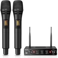 TONOR Wireless Microphone Systems, UHF Cordless Karaoke Microphones, Handheld Dynamic Mic Microfono Kit with Receiver for Karaoke, Singing, Church, Adjustable Frequencies, 200ft Range TW350 Black