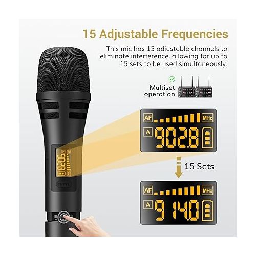  TONOR Wireless Microphone Systems, UHF Cordless Karaoke Microphones, Handheld Dynamic Mic Microfono Kit with Receiver for Karaoke, Singing, Church, Adjustable Frequencies, 200ft Range TW350 Black