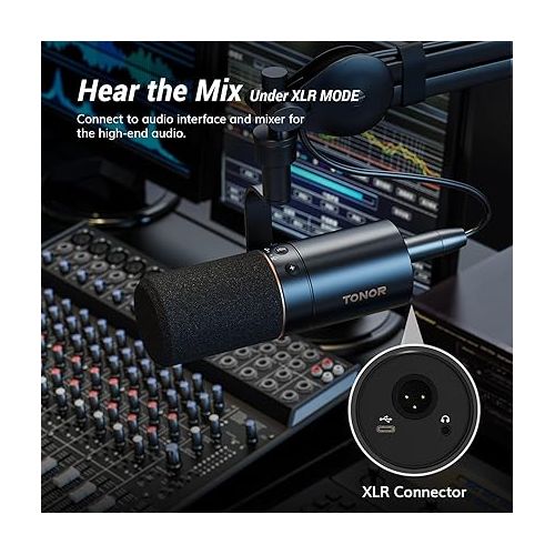  TONOR Dynamic Microphone, USB/XLR PC Microphone for Podcast, Recording, Live Streaming & Gaming, XLR Cardioid Studio Mic Music Voice-Over with Quick Mute, Headphone Output, Volume Control TD510