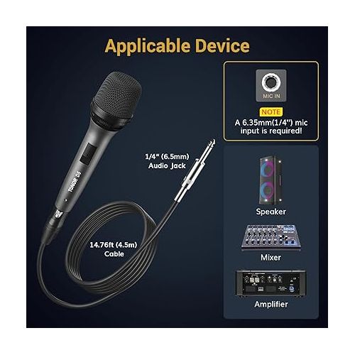  TONOR Professional Vocal Microphone for Singing, Dynamic Handheld Wired Karaoke Mic, Cardioid Studio Microfono with 5M XLR to 1/4