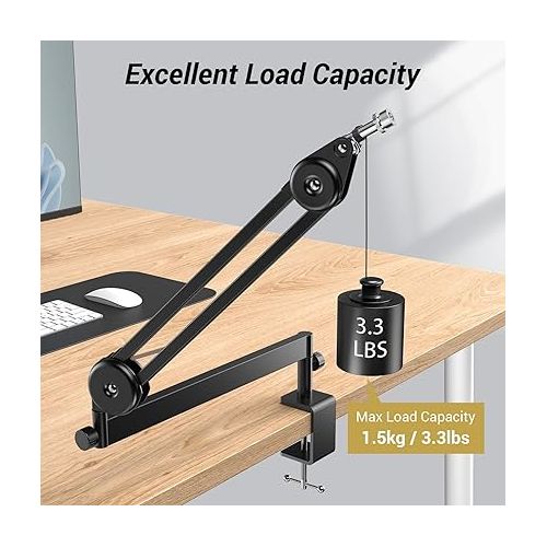  TONOR Microphone Boom Arm, Low Profile Mic Arm, Fully Adjustable Mic Stand with Desk Mount Clamp,Screw Adapter, Cable Management, for Streaming Gaming Podcast Studio Recording Home Office T40LP Black