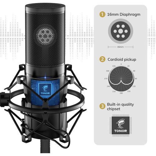  [아마존베스트]TONOR USB Microphone Kit Q9 Condenser Computer Cardioid Mic for Podcast, Game, YouTube Video, Stream, Recording Music, Voice Over