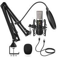 Condenser Microphone, TONOR USB Cardioid Computer Mic Kit with 24mm Diaphragm/Upgraded Boom Arm/Spider Shock Mount for Streaming, Recording, Gaming, Podcasting, Voice Over, YouTube