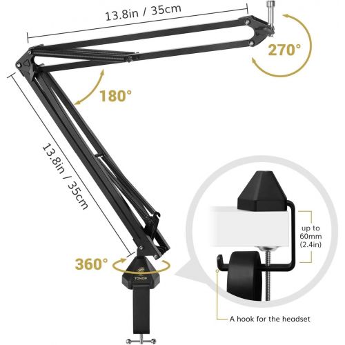  Condenser Microphone, TONOR USB Cardioid Computer Mic Kit with 24mm Diaphragm/Upgraded Boom Arm/Spider Shock Mount for Streaming, Recording, Gaming, Podcasting, Voice Over, YouTube