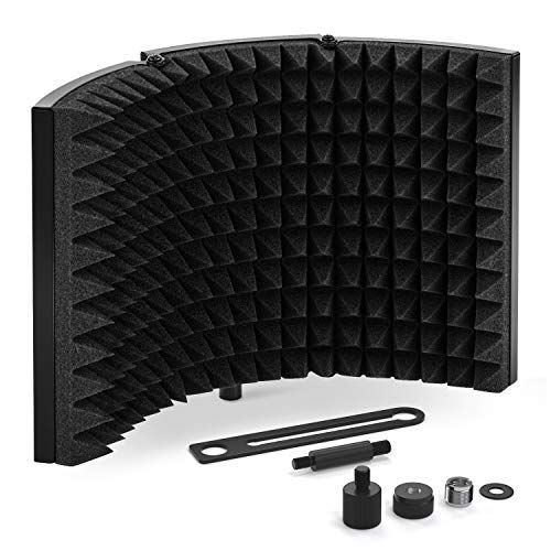  TONOR Microphone Isolation Shield, Studio Mic Sound Absorbing Foam Reflector for Any Condenser Microphone Recording Equipment Studio, Black