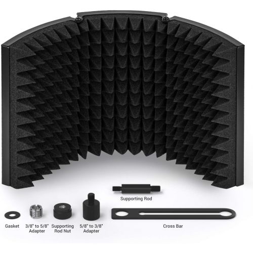  TONOR Microphone Isolation Shield, Studio Mic Sound Absorbing Foam Reflector for Any Condenser Microphone Recording Equipment Studio, Black