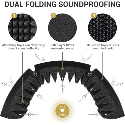  TONOR Microphone Isolation Shield, Studio Mic Sound Absorbing Foam Reflector for Any Condenser Microphone Recording Equipment Studio, Black