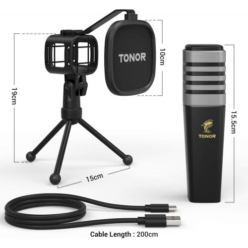  USB Microphone, TONOR Cardioid Condenser Computer PC Mic with Tripod Stand, Pop Filter, Shock Mount for Gaming, Streaming, Podcasting, YouTube, Voice Over, Twitch, Compatible with