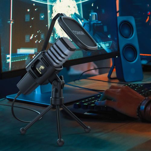  USB Microphone, TONOR Cardioid Condenser Computer PC Mic with Tripod Stand, Pop Filter, Shock Mount for Gaming, Streaming, Podcasting, YouTube, Voice Over, Twitch, Compatible with