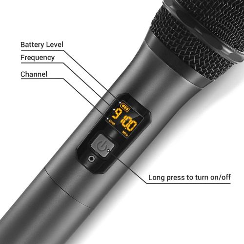  TONOR Wireless Microphone，Metal Dual Professional UHF Cordless Dynamic Mic Handheld Microphone System for Home Karaoke, Meeting, Party, Church, DJ, Wedding, Home KTV Set, 200ft(TW-