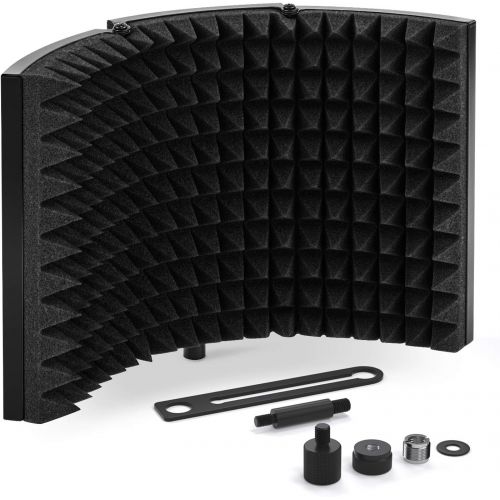  TONOR Microphone Isolation Shield, Studio Mic Sound Absorbing Foam Reflector for Any Condenser Microphone Recording Equipment Studio, Black