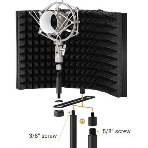  TONOR Microphone Isolation Shield, Studio Mic Sound Absorbing Foam Reflector for Any Condenser Microphone Recording Equipment Studio, Black