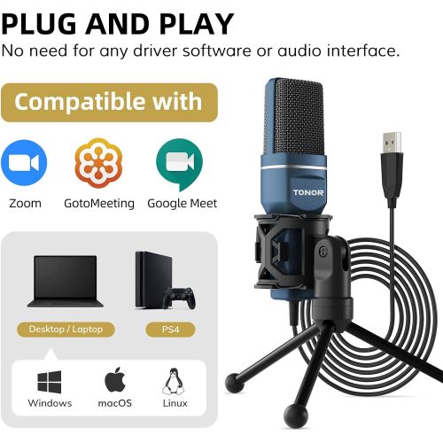  [아마존베스트]USB Microphone, TONOR Computer Condenser PC Gaming Mic with Tripod Stand & Pop Filter for Streaming, Podcasting, Vocal Recording, Compatible with iMac Laptop Desktop Windows Comput