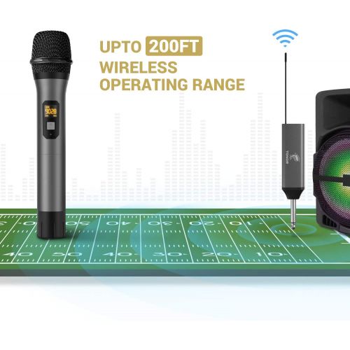  [아마존베스트]Wireless Microphone, TONOR UHF Metal Cordless Handheld Mic System with Rechargeable Receiver, for Karaoke, Singing, Party, Wedding, DJ, Speech, 200ft (TW-620)