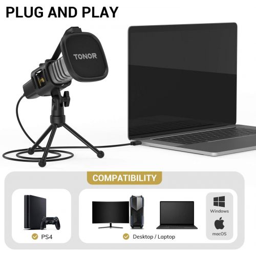  USB Microphone, TONOR Cardioid Condenser Computer PC Mic with Tripod Stand, Pop Filter, Shock Mount for Gaming, Streaming, Podcasting, YouTube, Voice Over, Twitch, Compatible with