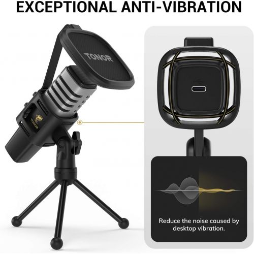  USB Microphone, TONOR Cardioid Condenser Computer PC Mic with Tripod Stand, Pop Filter, Shock Mount for Gaming, Streaming, Podcasting, YouTube, Voice Over, Twitch, Compatible with