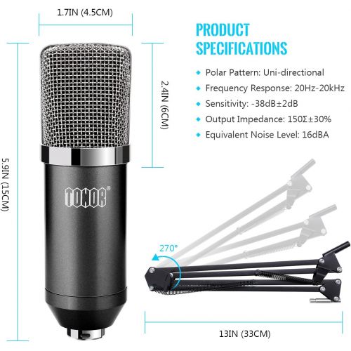  [아마존베스트]TONOR Pro Condenser Microphone XLR to 3.5mm Podcasting Studio Recording Condenser Microphone Kit Computer Mics with 48V Phantom Power Supply Black