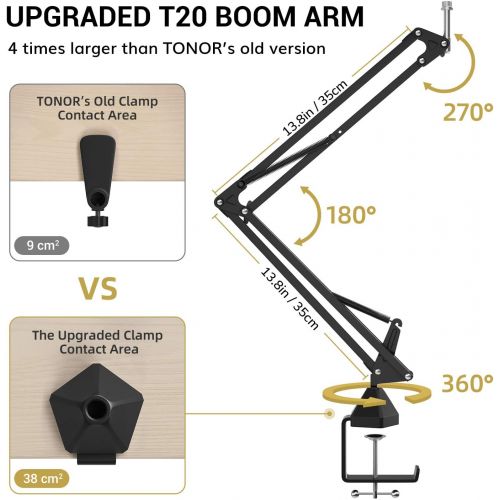  [아마존베스트]XLR Condenser Microphone, TONOR Professional Cardioid Studio Mic Kit with T20 Boom Arm, Shock Mount, Pop Filter for Recording, Podcasting, Voice Over, Streaming, Home Studio, YouTu