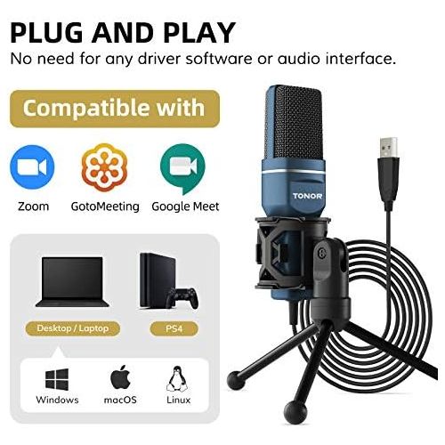  [아마존베스트]Tonor PC Microphone USB Computer Condenser Microphone Gaming Microphones Plug & Play with Tripod and Pop Filter for Podcasts for iMac PC Laptop Desktop Windows