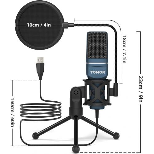  [아마존베스트]Tonor PC Microphone USB Computer Condenser Microphone Gaming Microphones Plug & Play with Tripod and Pop Filter for Podcasts for iMac PC Laptop Desktop Windows