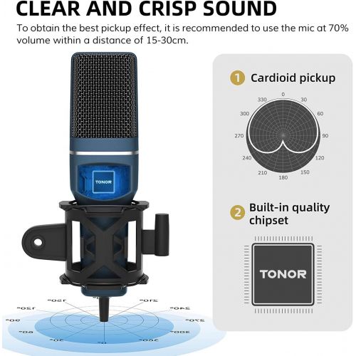  [아마존베스트]Tonor PC Microphone USB Computer Condenser Microphone Gaming Microphones Plug & Play with Tripod and Pop Filter for Podcasts for iMac PC Laptop Desktop Windows