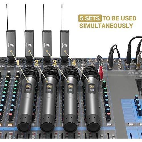  [아마존베스트]Wireless Microphone, Tonor UHF Metal Wireless Handheld Microphone System with Rechargeable Receiver, 1/4 Inch Output for Amplifier, PA System, Singing Karaoke Machine, 60 m (TW-620