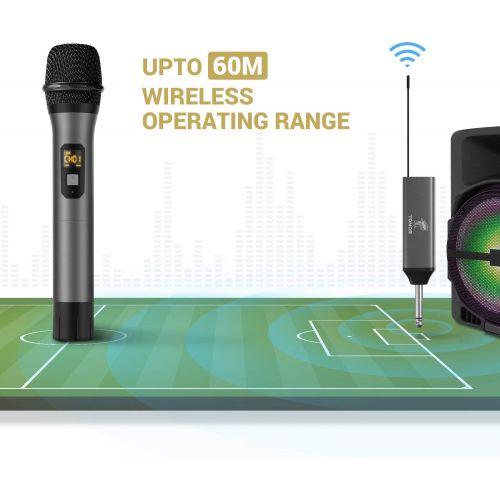  [아마존베스트]Tonor UHF TW-630 Wireless Microphone Dual Wireless Metal Dynamic Micro System with Rechargeable Receiver for Karaoke, Conferences, Weddings, DJ, Party, Speech, Church, Classes, 60