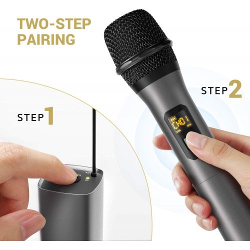  [아마존베스트]Tonor UHF TW-630 Wireless Microphone Dual Wireless Metal Dynamic Micro System with Rechargeable Receiver for Karaoke, Conferences, Weddings, DJ, Party, Speech, Church, Classes, 60
