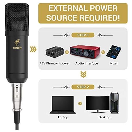  [아마존베스트]XLR Condenser Microphone, TONOR Professional Kidney Studio XLR Microphone Kit with T20 Microphone Boom, Microphone Spider, Pop Filter for Recording, Podcasting, Voice Over, Streami