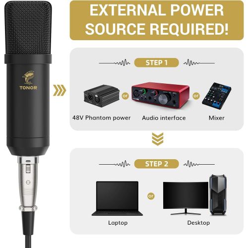  [아마존베스트]XLR Condenser Microphone, TONOR Professional Kidney Studio XLR Microphone Kit with T20 Microphone Boom, Microphone Spider, Pop Filter for Recording, Podcasting, Voice Over, Streami