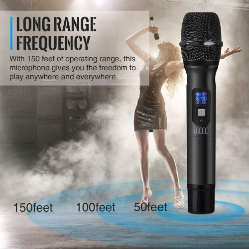  TONOR Wireless Microphone Metal Handheld System UHF 25 Channel with Mini Receiver 14 Output for PA SystemsStageChurchPartyKaraokeBusiness Meeting, Black