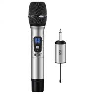 TONOR Wireless Microphone Handheld 25 Channel UHF with Portable Rechargeable Receiver 14 Output, for ChurchHomeKaraokeBusiness Meeting, Silver