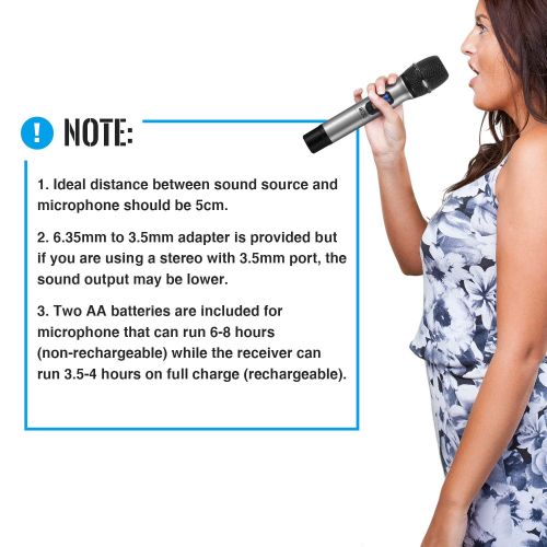  TONOR Wireless Microphone Handheld 25 Channel UHF with Portable Rechargeable Receiver 14 Output, for ChurchHomeKaraokeBusiness Meeting, Silver