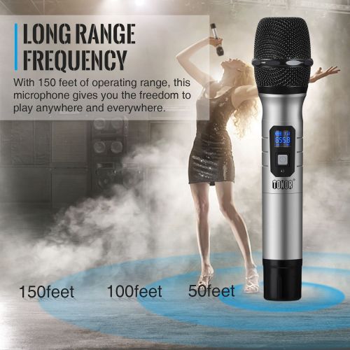  TONOR Wireless Microphone Handheld 25 Channel UHF with Portable Rechargeable Receiver 14 Output, for ChurchHomeKaraokeBusiness Meeting, Silver