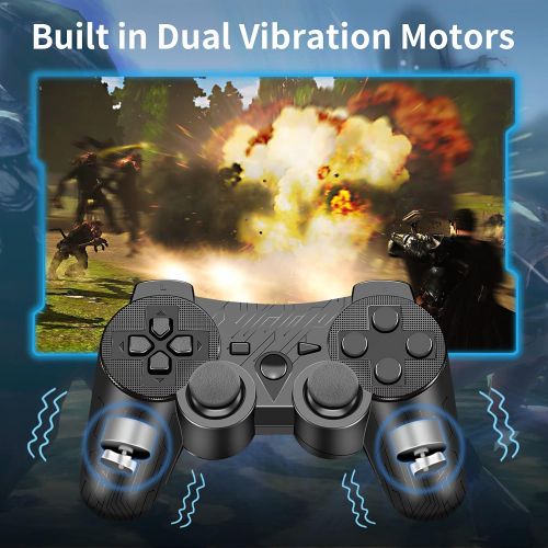  TONSUM PS-3 Controller Wireless, PS-3 Controller Gamepad Compatible with Play-Station 3, Double Vibration Controller with Charging Cable (Black Circuit Pattern)