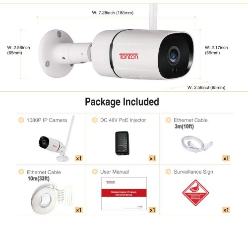  [아마존 핫딜]  [아마존핫딜]TONTON [2019 Newest] Tonton PoE Wireless IP Kamera Full HD 1080P Outdoor Metallgehause Wi-Fi berwachungskamera, Super Nachtsicht Bewegungserkennung, IOS, Android, PC and Mac Fernbedienun