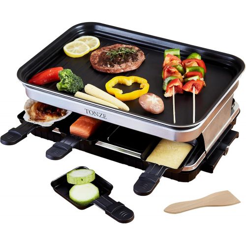  TONZE Indoor Grill Smokeless Korean BBQ Grill 2 IN 1 Griddle Electric Grill Raclette Table Grill Kitchen Appliances with 8 Mini Grill Cheese Pans Christmas Gift Removable Non-Stick Tempe