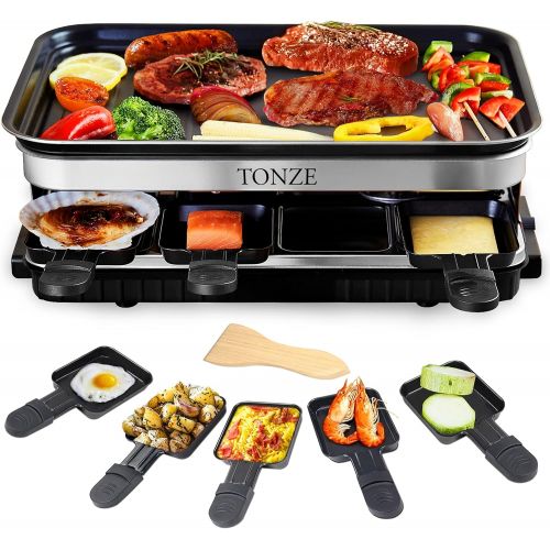  TONZE Indoor Grill Smokeless Korean BBQ Grill 2 IN 1 Griddle Electric Grill Raclette Table Grill Kitchen Appliances with 8 Mini Grill Cheese Pans Christmas Gift Removable Non-Stick Tempe