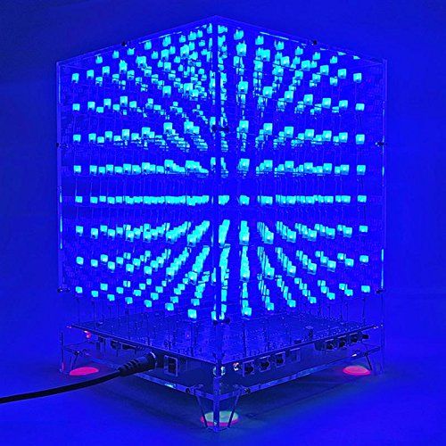  TOOGOO 3D Square 8x8x8 LED Blue Light Cube MP3 Music Spectrum PCB Board DIY Kit